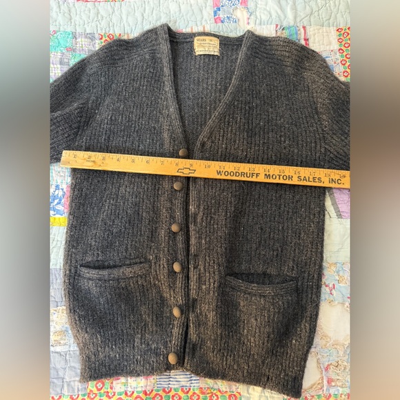 Vtg 60s Sears Sportswear 50/50 Mohair Wool Blend Grunge Cardigan Grey:Sz Small - Picture 12 of 16
